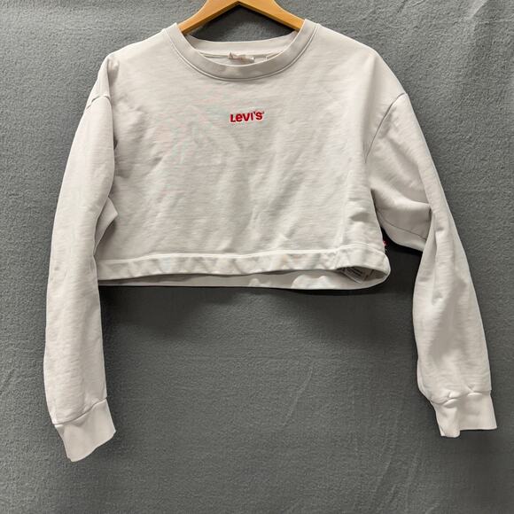 Levi's Cropped Sweatshirt Womens Small Off White Red Center Hit Pullover - Picture 1 of 8